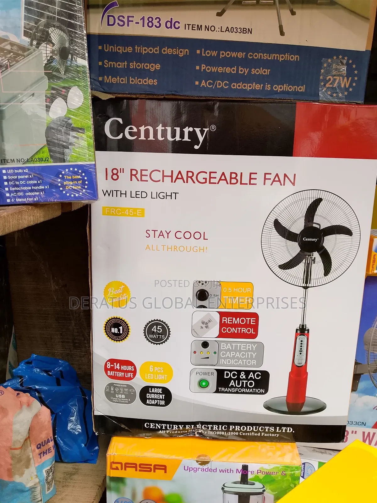 Century 18" Rechargeable Standing Fan With Remote Control