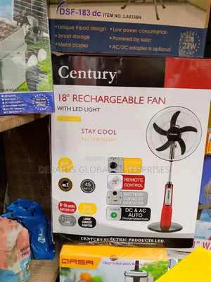 Century 18" Rechargeable Standing Fan With Remote Control