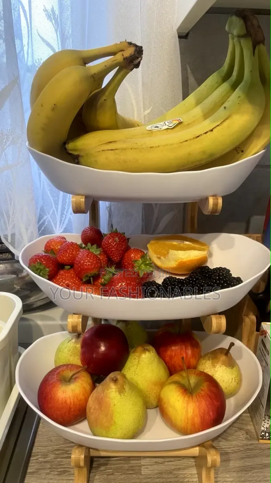 3 Tier Fruit Basket Food Display With Wooden Stand