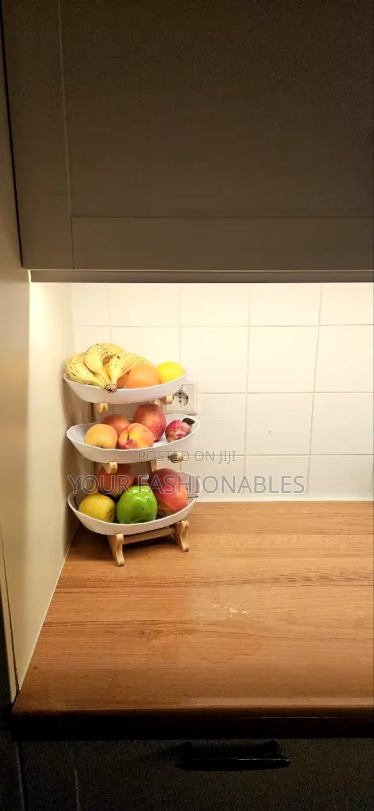 3 Tier Fruit Basket Food Display With Wooden Stand