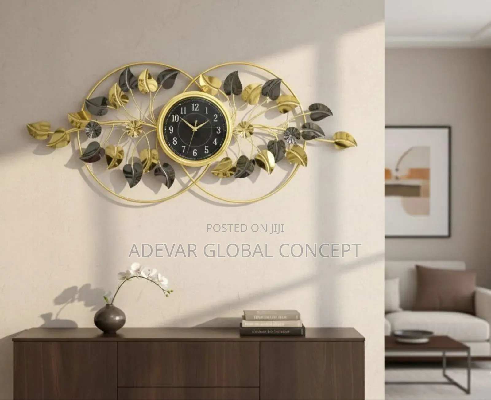 120 by 50cm Luxury Leaf Wall Clock Home Office Decor