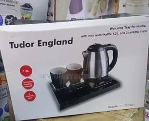 Tudor England Welcome Tray 1.2l Stainless Steel Kettle Ceramic Cups