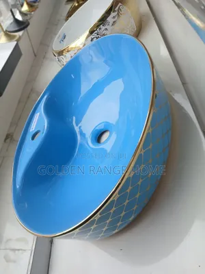 Blue And Gold Countertop Basin