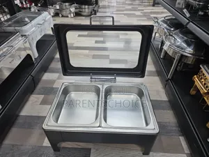 Roll Top Chafing Dish – Stainless Steel, Black, Rectangular