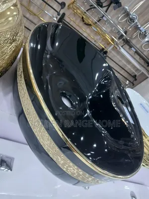 Black With Gold Design Wash Hands Basin