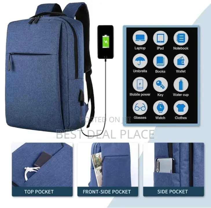 Office Computer Travel Backpack With Usb -blue