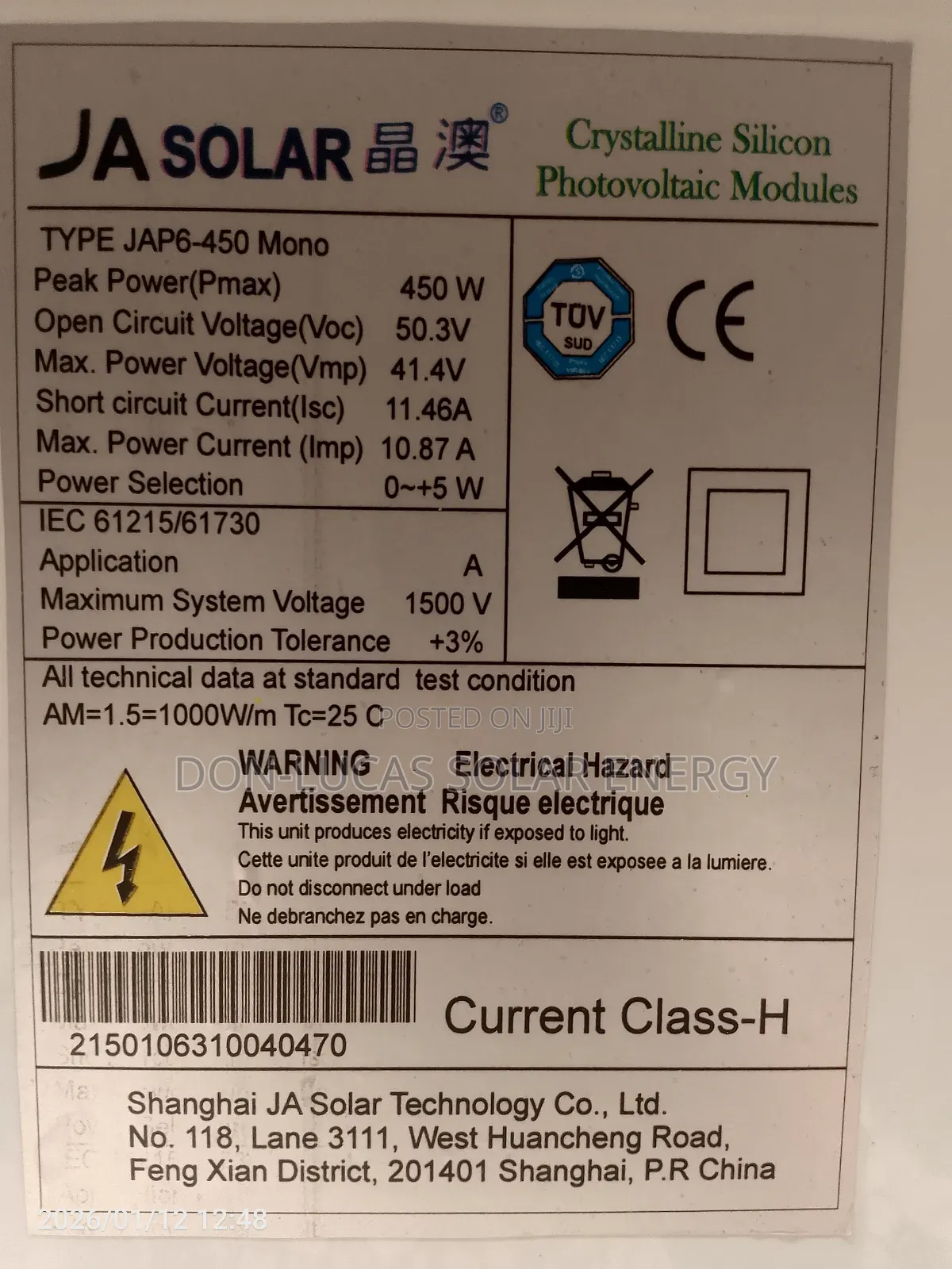 Ja Solar Panel 450w 120cells
