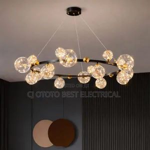 Glass Led Nordic Chandelier Light , Gold and Black Body