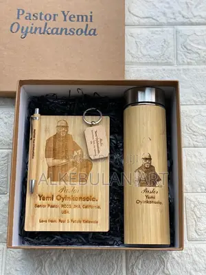 Customized Wooden Journal and Pen, Temperature Flask and Key Holder