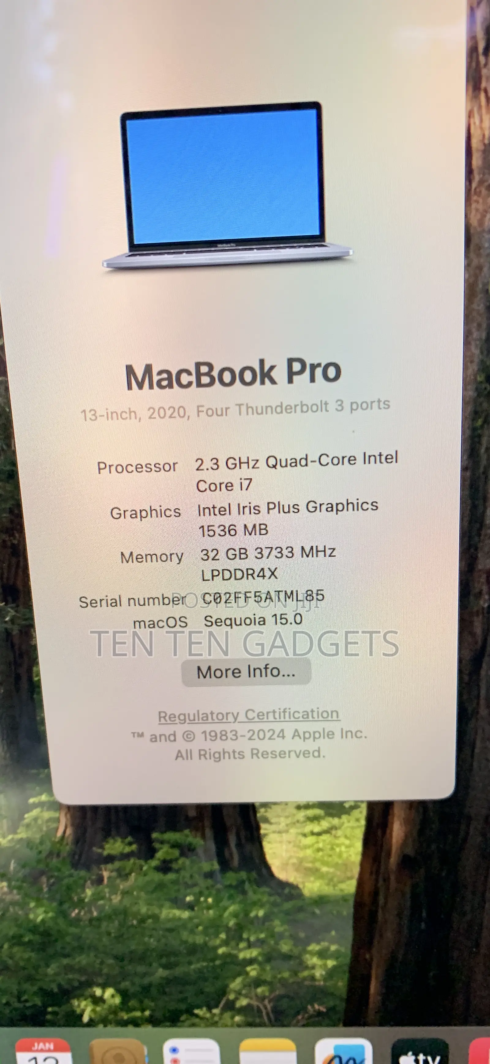 Laptop Apple MacBook Pro 2020 32GB Intel Core i7 SSD 512GB