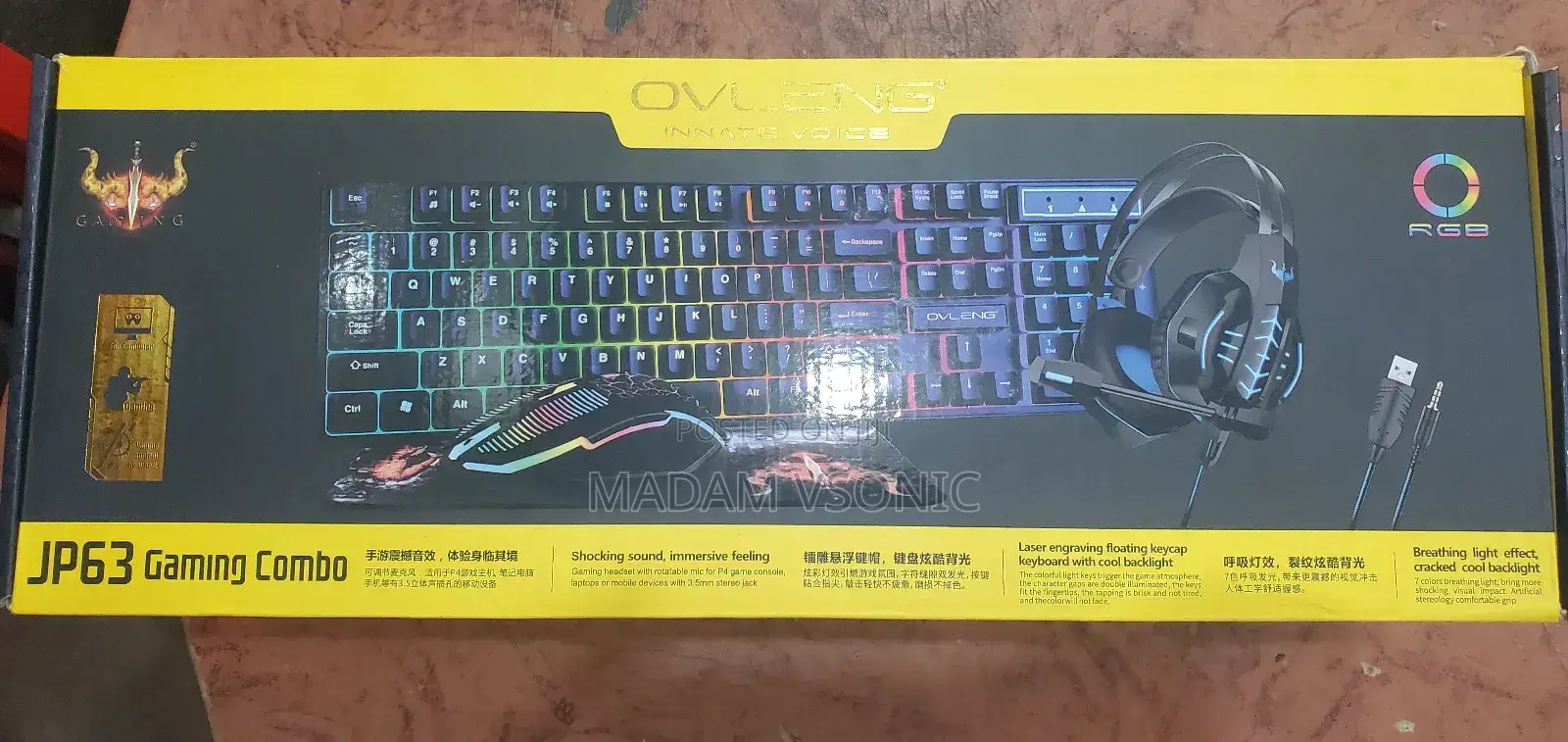 Ovleng Gaming Combo: RGB Keyboard, Mouse Headset (3-in-1 Bundle)