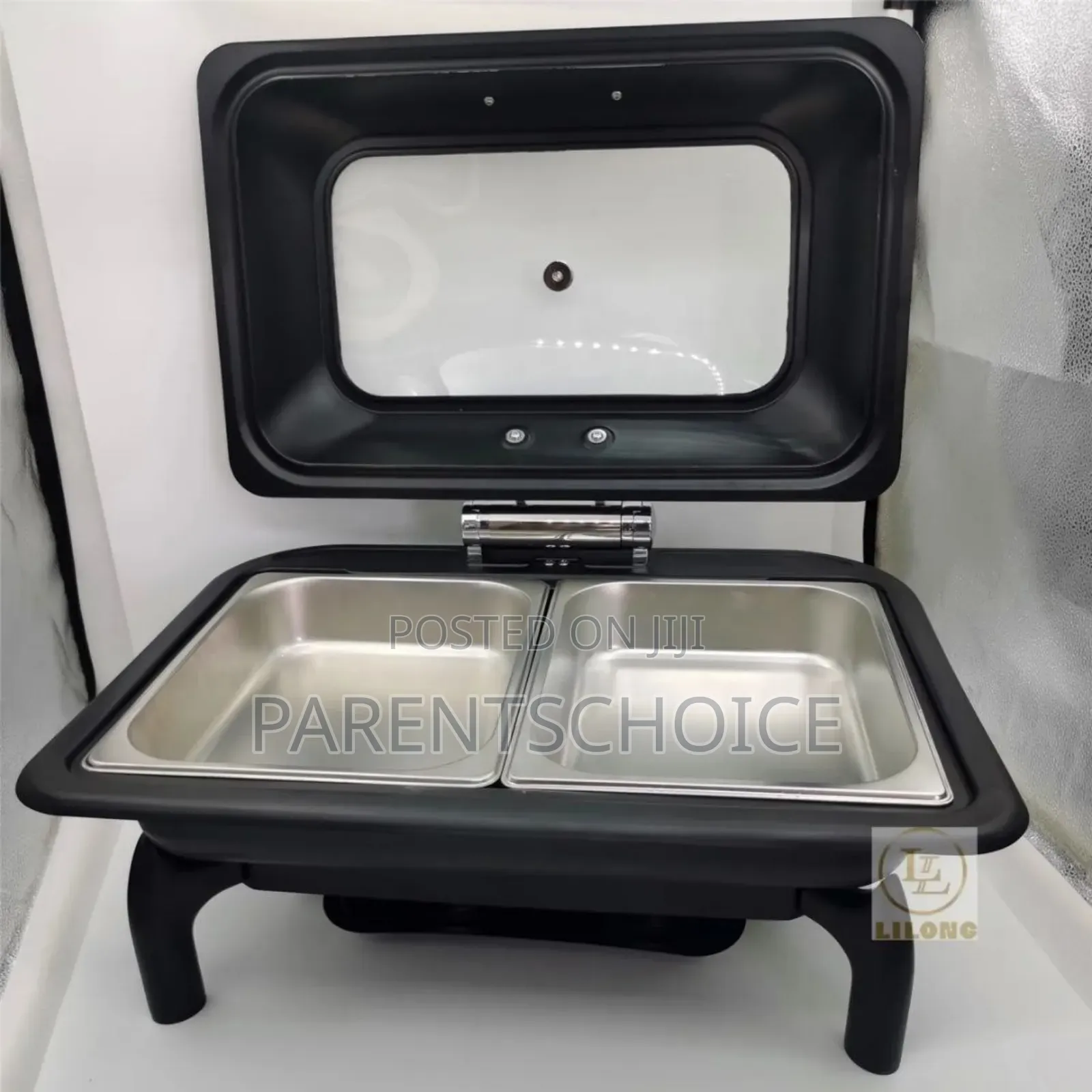 Roll Top Chafing Dish – Stainless Steel, Black, Rectangular