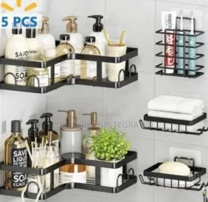 5-Piece Adhesive Bathroom Organizer Shelves Corner Shower Caddy Set