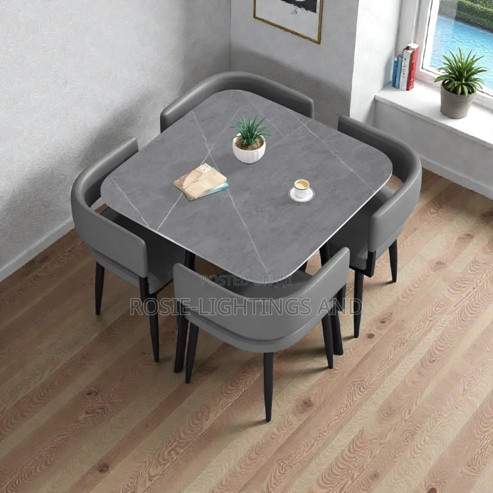 New Square Dinning Table and 4 Chairs - Gray