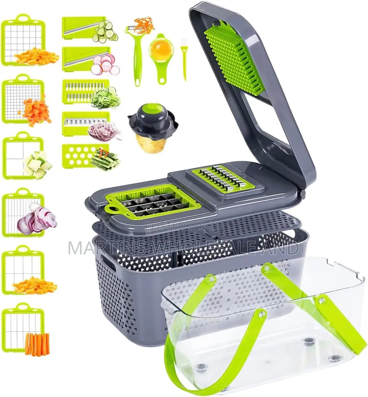 Multifunctional Vegetable Chopper/Slicer With a Container.