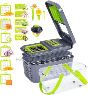 Multifunctional Vegetable Chopper/Slicer With a Container.