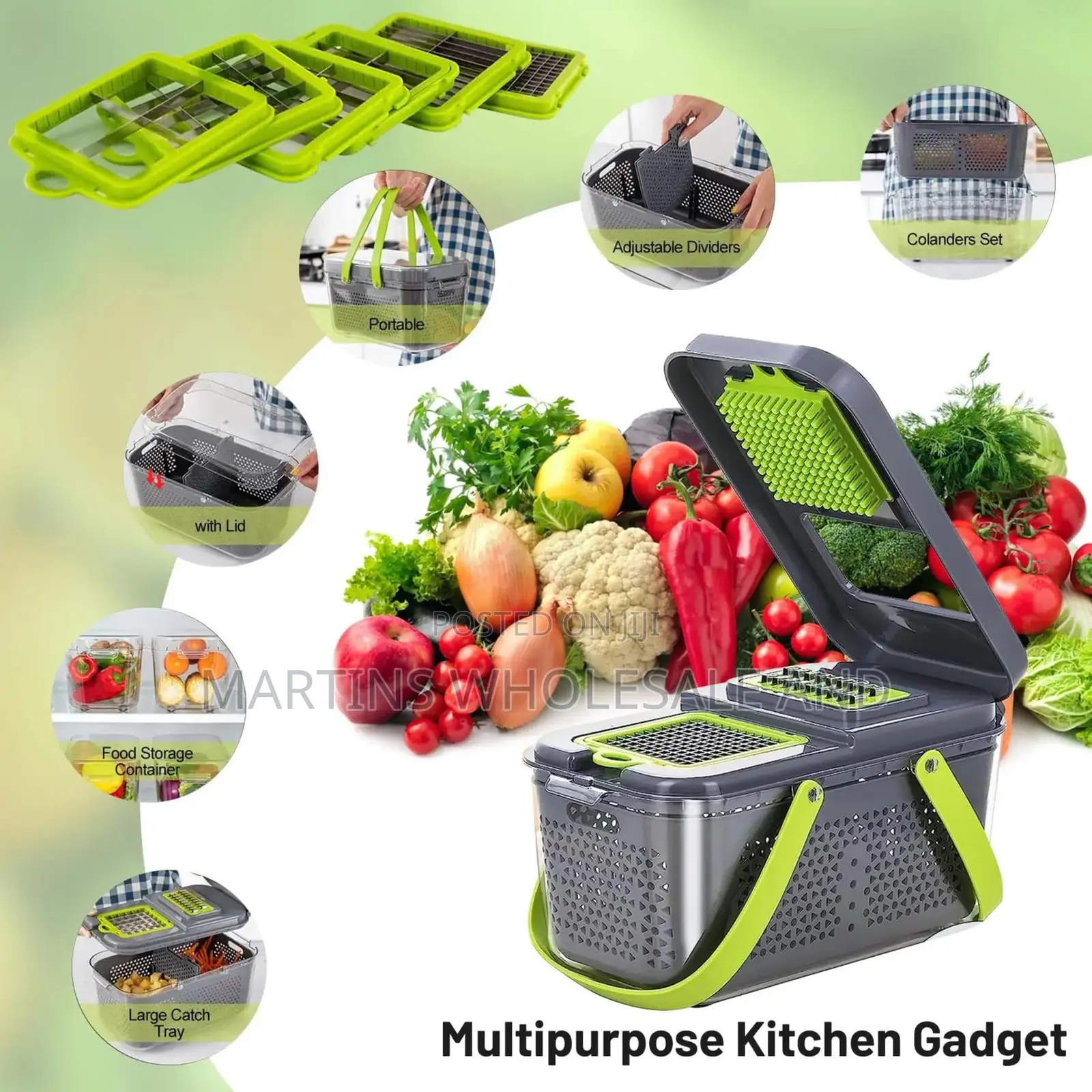 Multifunctional Vegetable Chopper/Slicer With a Container.