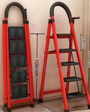 Red Foldable 5-step Household Ladder With Handrails