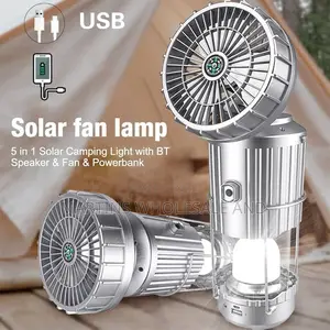 Portable, Multifunctional Solar-Powered Camping Lantern With Fan.