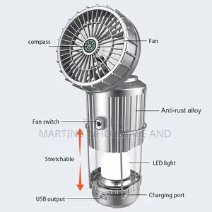 Portable, Multifunctional Solar-Powered Camping Lantern With Fan.