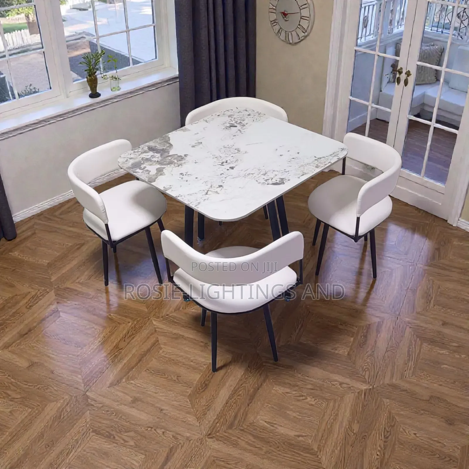 Stylish Square Dinning Table and Chairs - Cream