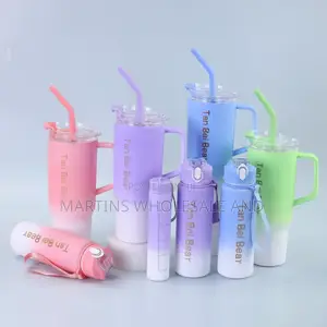 3-in-1 Set of Tan Bei Bear Portable Water Bottles and Tumblers.