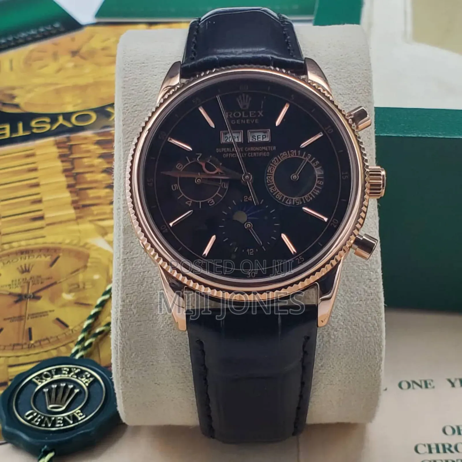 *Rolex Inspired Men’S Automatic Leather‐Strap Watch*