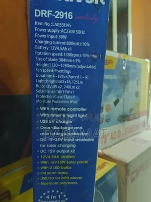 16 Inches Solar 4in1 Rechargeable Fan With Bluetooth and Fm