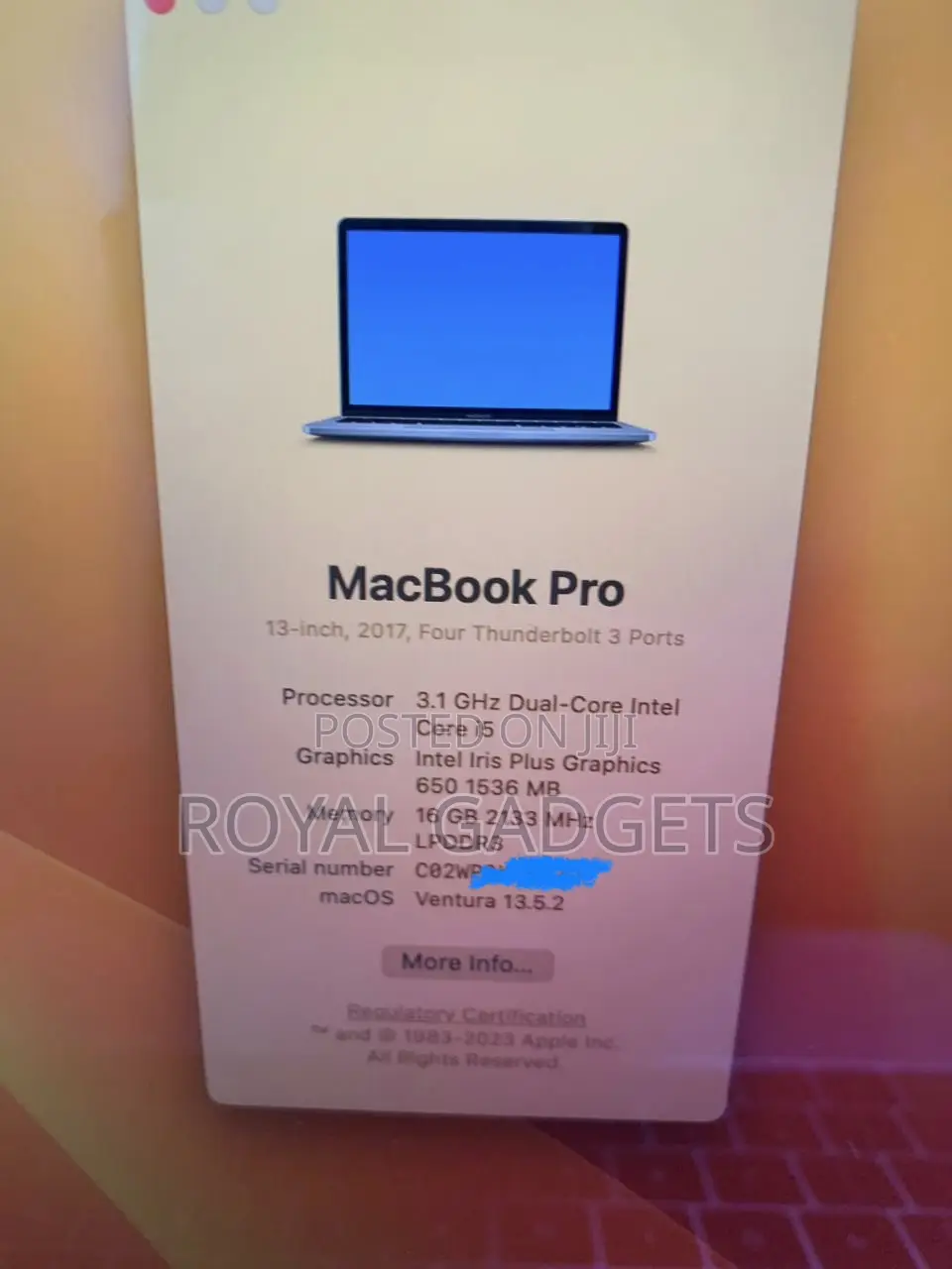 Laptop Apple MacBook Pro 2017 16GB Intel Core i5 SSD 256GB
