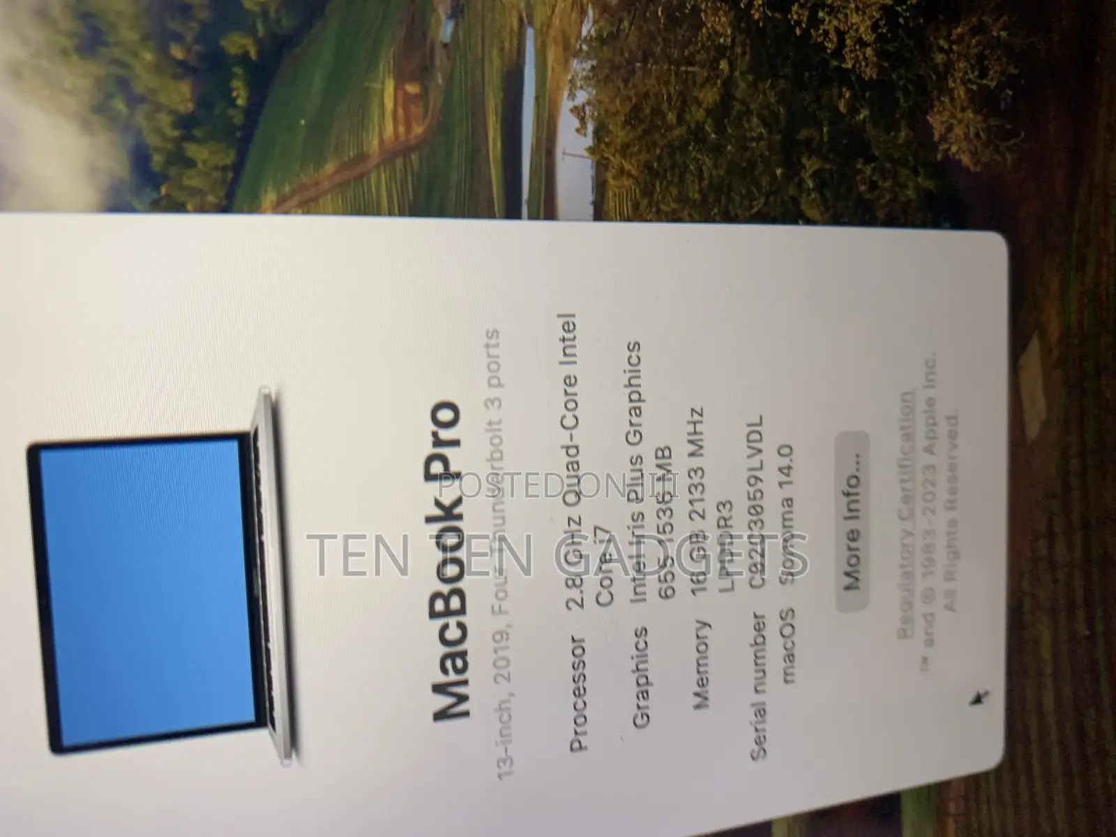 Laptop Apple MacBook Pro 2019 16GB Intel Core i7 SSD 256GB