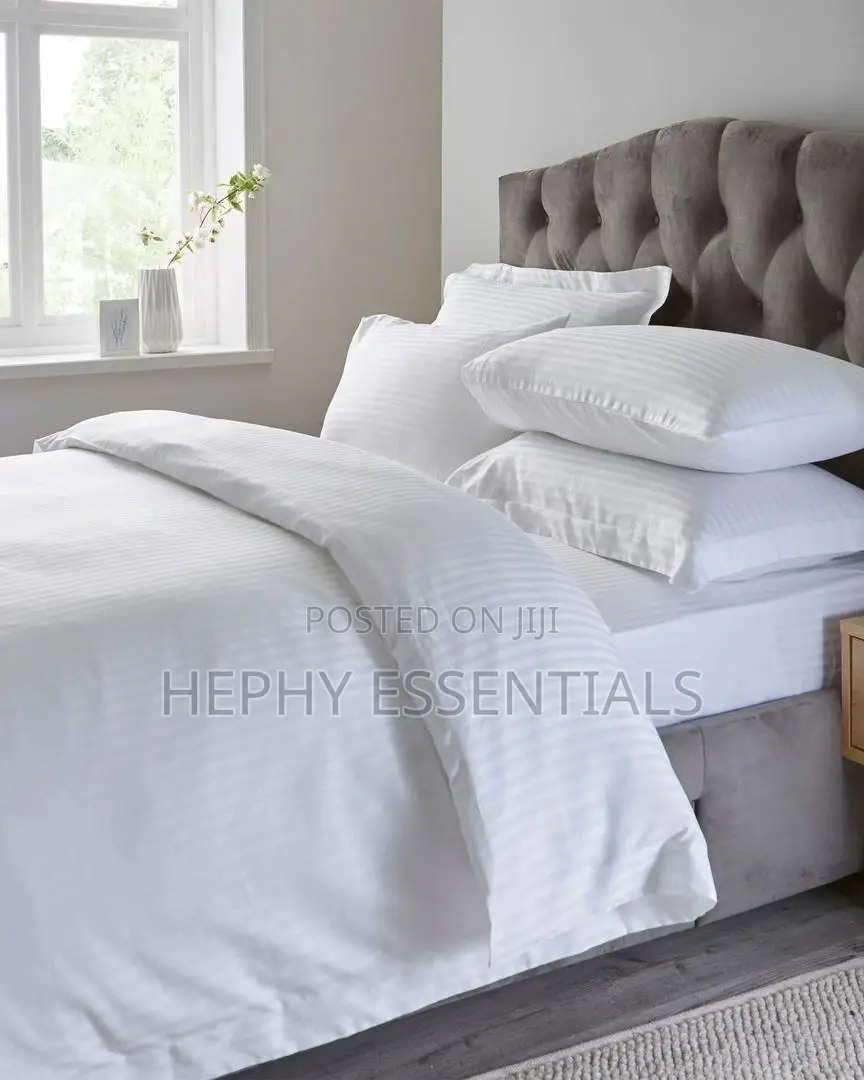 White Striped Designed Bedsheet And Duvet