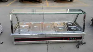 Industrial 5plate Food Display Warmer Straight Glass