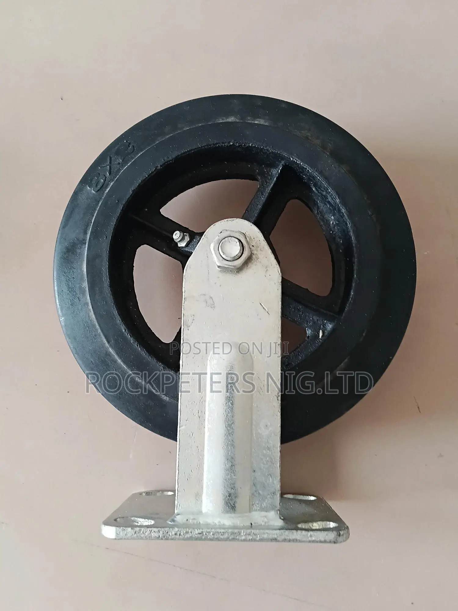 8" X 2" Fixed Plate Caster Cast Iron Wheel W/ Rubber Tire