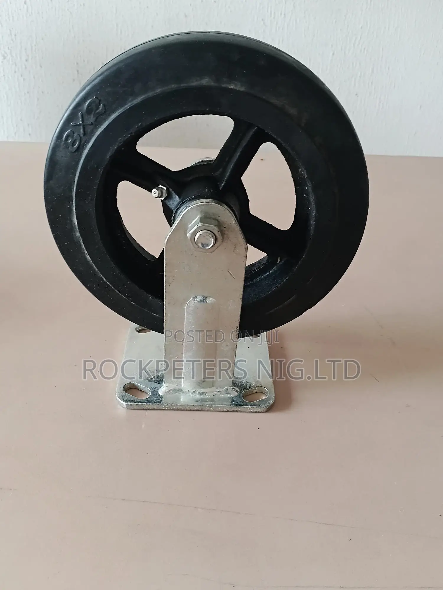 8" X 2" Fixed Plate Caster Cast Iron Wheel W/ Rubber Tire