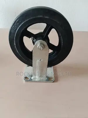 8" X 2" Fixed Plate Caster Cast Iron Wheel W/ Rubber Tire