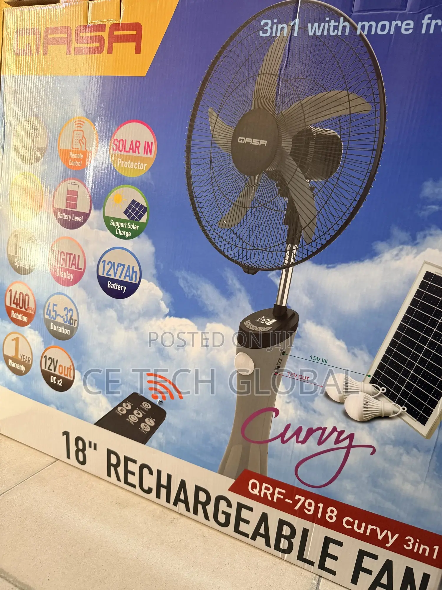 Qasa Rechargeable Fan With Solar Panel
