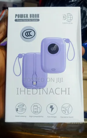 20,000 Mah Pocket Power Bank With iPhone, Type C, Cord