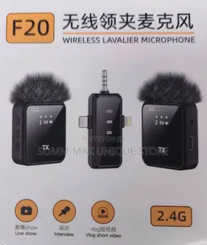 F20 Wireless Lavalier Mic With Double Speakers, iPhone Android