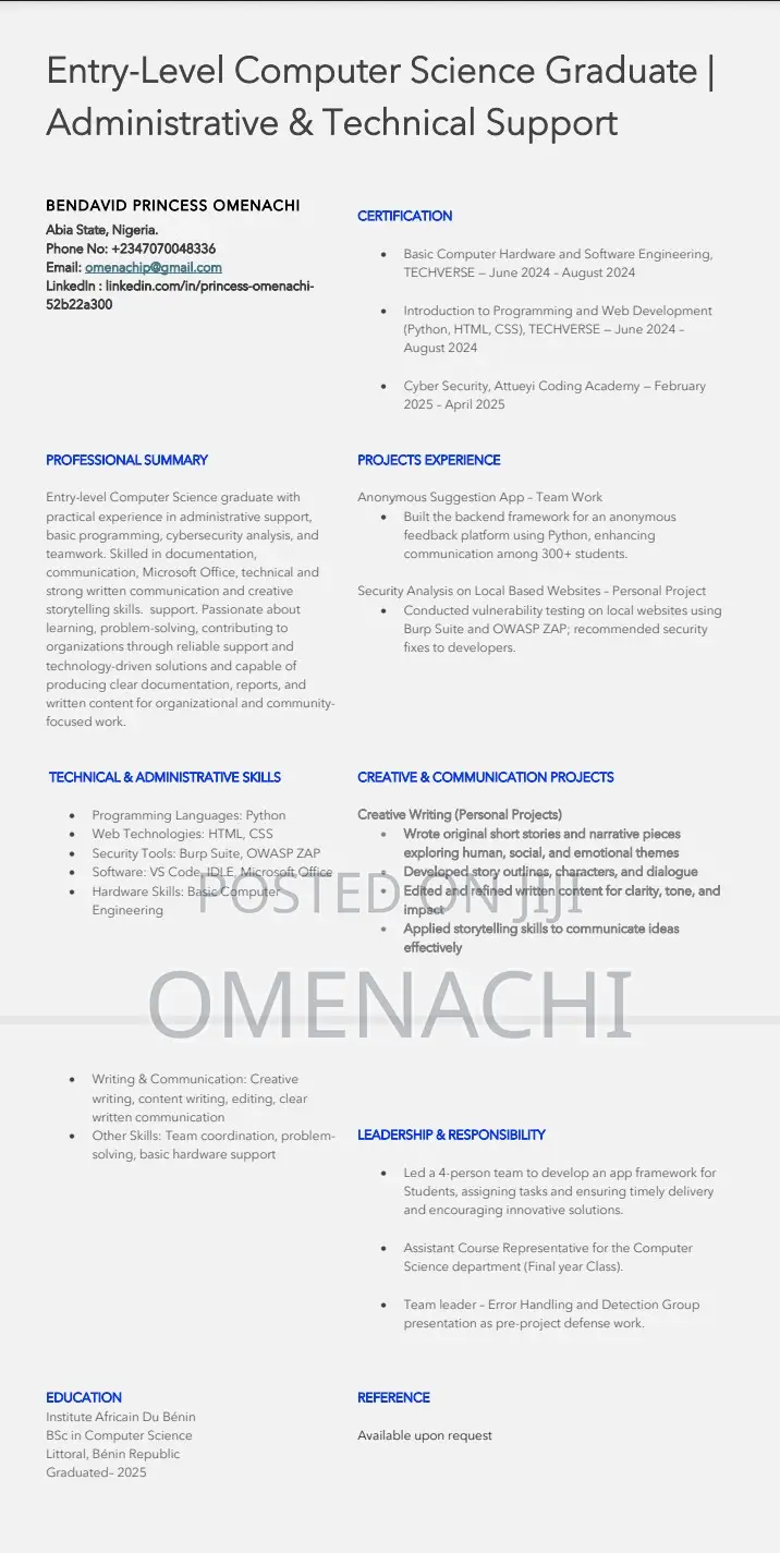 Customer Service CV