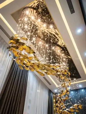 Stylish Luxury Golden Cascade Chandelier in Modern Apartments