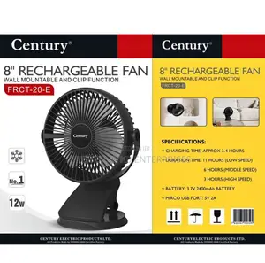 Century 8 Rechargeable Wall-Fan, Mountable on Office Desk