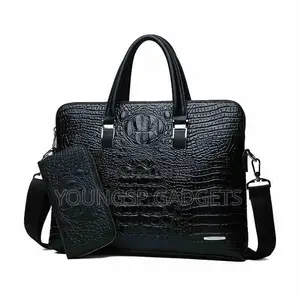 Men's Crocodile Skin Messenger Laptop Bag + Wallet