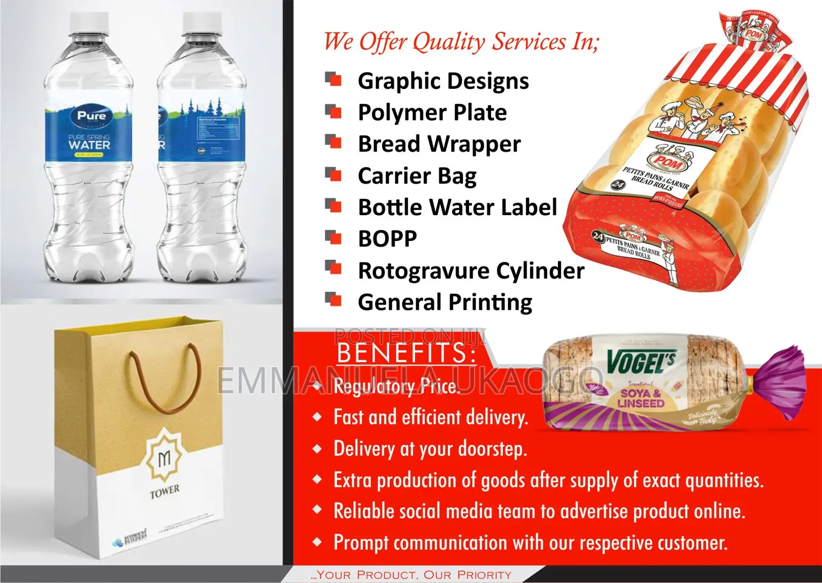 Printing Services on Bread Wrapper / Branded Nylon / Paper Bags /