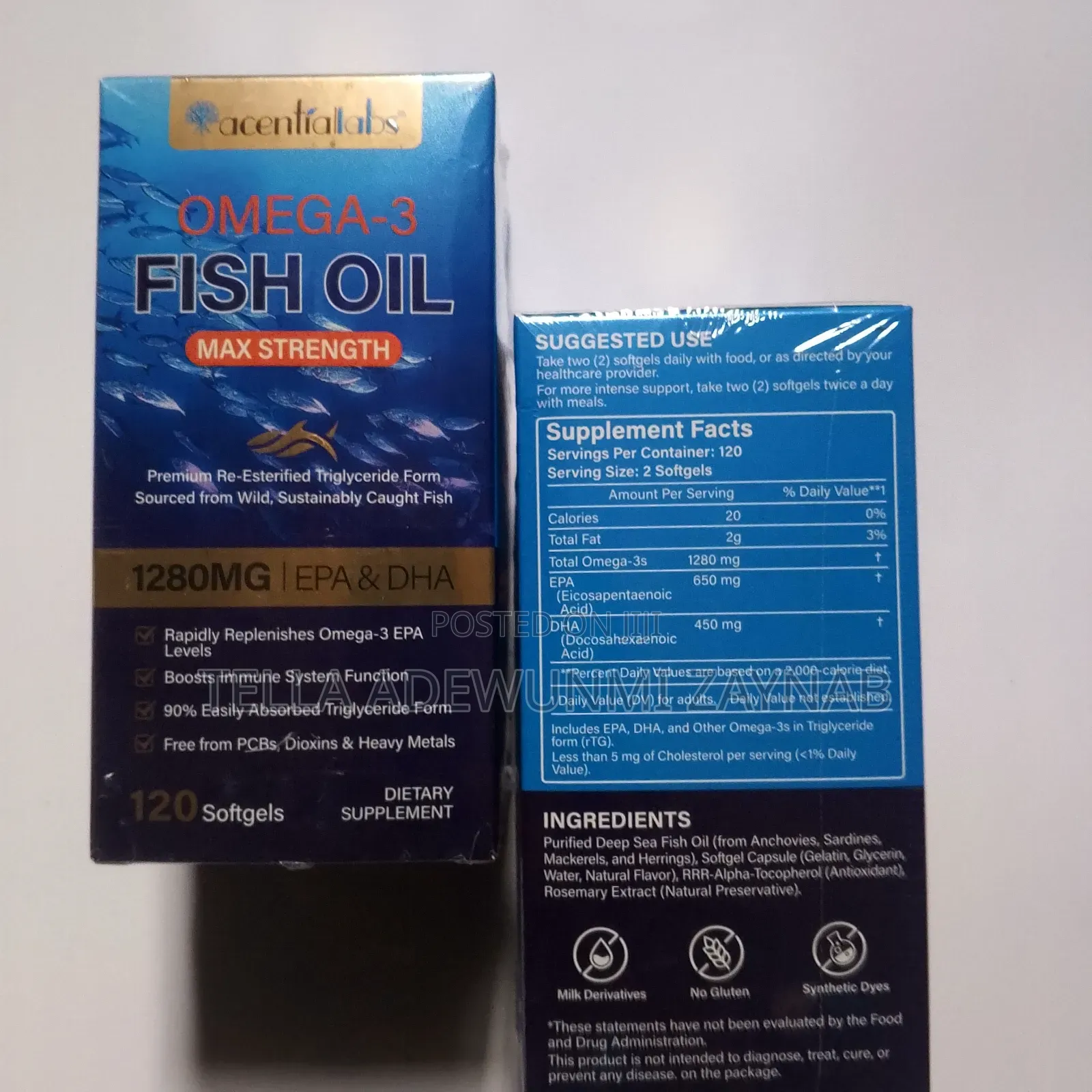 Omega -3 ,Fish Oil (Max Strength 1280mg )