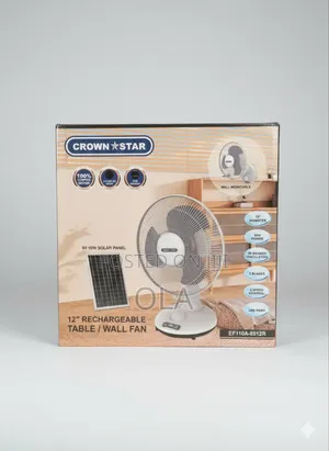 Solar Powered 12-Inch Rechargeable Table/Wall Fan (Crown Star)