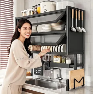 3-Tier Over the Sink Dish Drying Rack With Flip Cover Door Multifunct