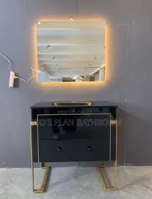 Black/Gold Cabinet Basin With Mirror
