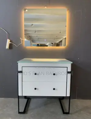 White Standing Cabinet Basin With Mirror