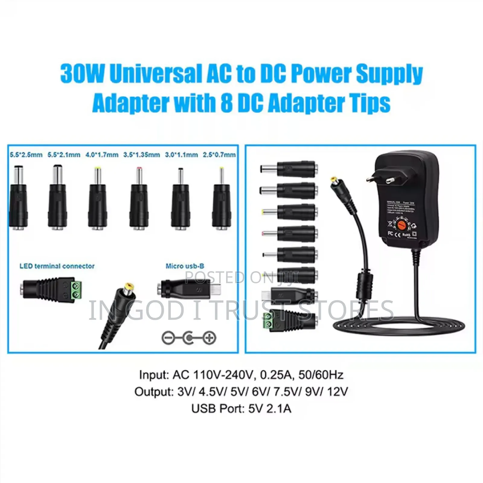 30w Universal Ac to Dc Power Supply Adapter