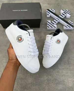 Original Quality Tommy Hilfiger Classic White Leather Tennis Sneakers